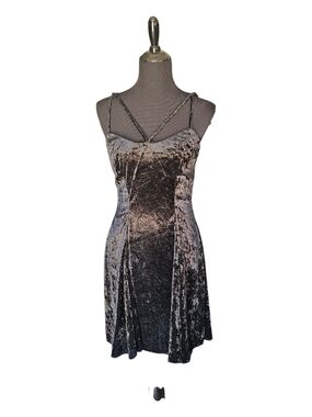 Vintage 90s Y2K Hearts Crushed Velvet Mini Dress Goth Whimsigoth Strappy 7/8 USA